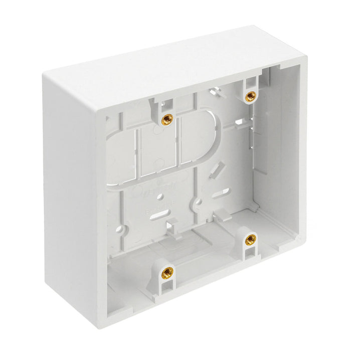 Image of a dual gang box in white, used for WASP-PoE and GEM3-PoE installations