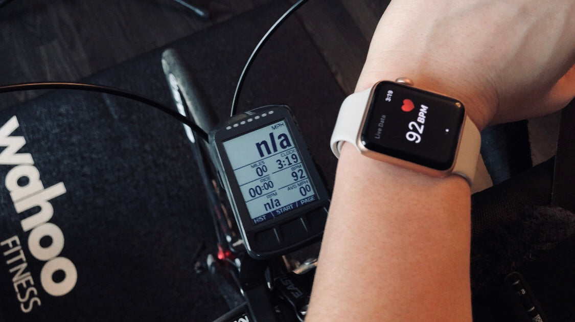 Image of a cyclist using the NPE heartbeatz App with a Wahoo Elemnt bike computer